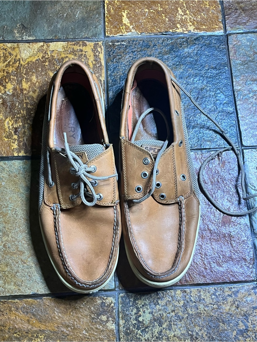 Sperry Men’s Leather Boat Shoes — Tan-Size 14